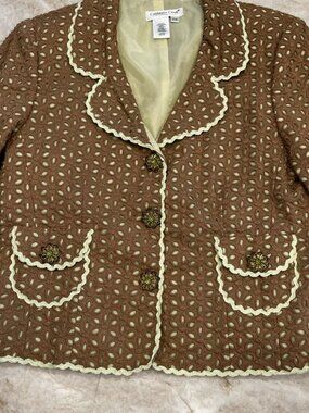 Coldwater Creek Brown Eyelet Embroidered Cropped Jacket 14P